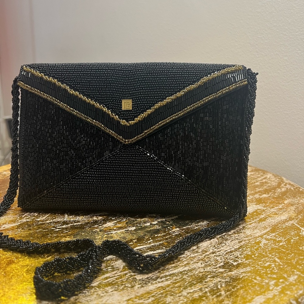 Pierre Balmain Vintage Black Beaded Clutch Bag
